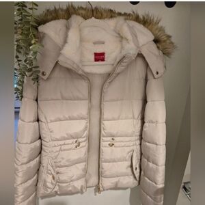 GUESS Women's Light Champagne Ivory Puffer Coat Medium